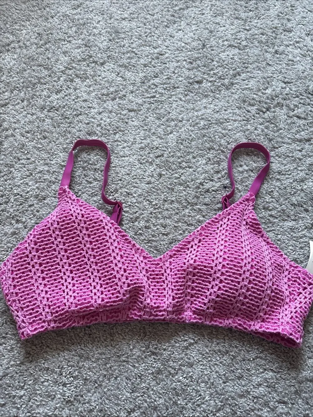 Aerie Cloudweave Crochet Voop Bikini Top Pink Large NWT